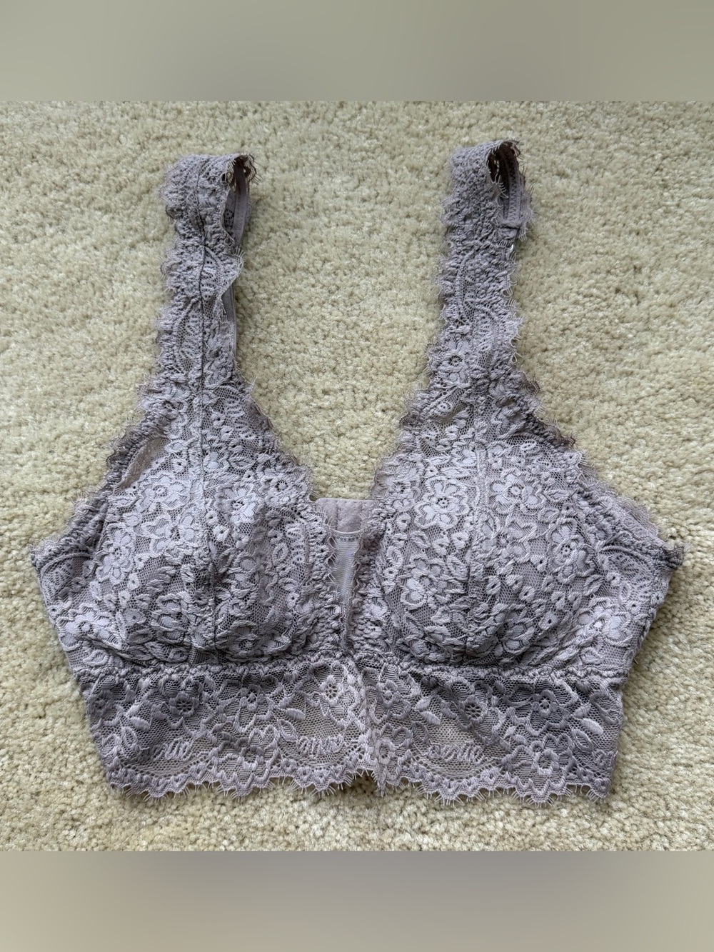 Aerie Taupe Lace Bralette Bra w/ Back Closure - Size S - EUC - Removable Pads
